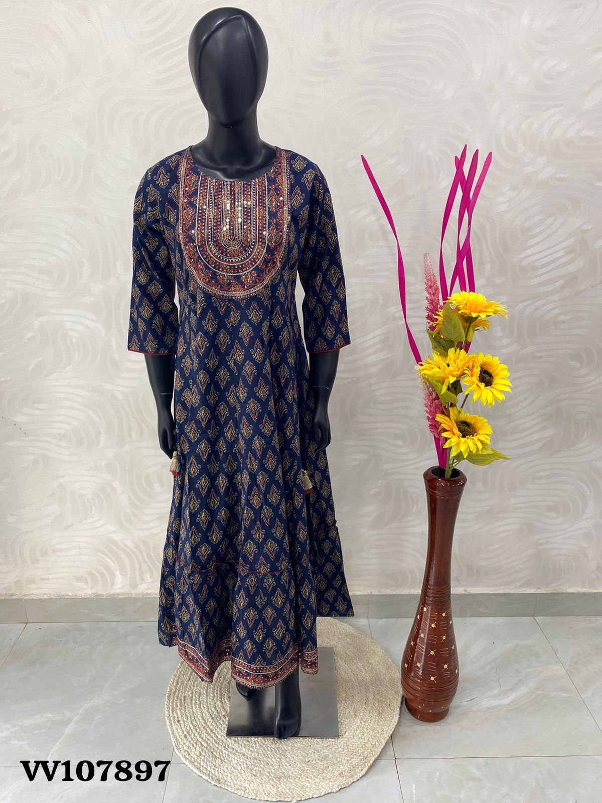 Ready Made - Long Floor Length Kurti - Blue Shade - VV107897