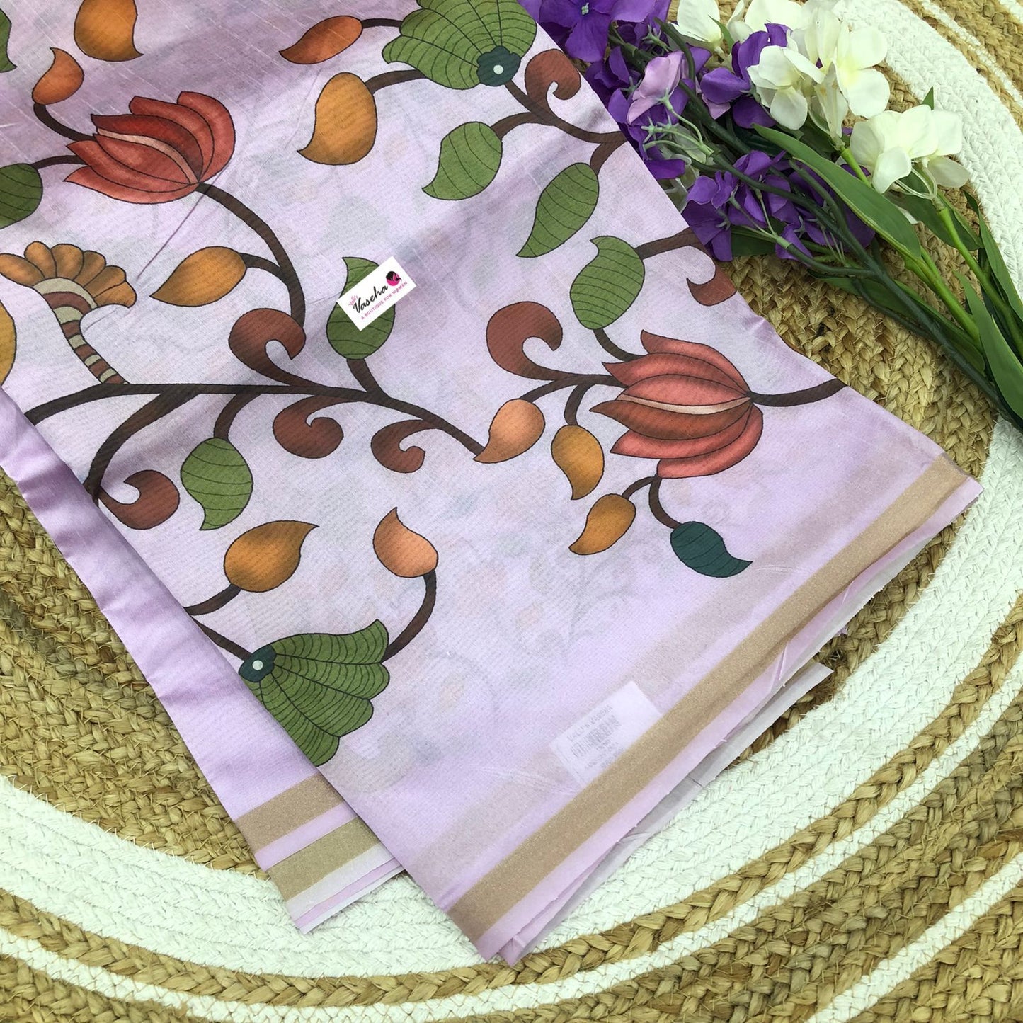 Chanderi Mixed Cotton Saree - Light Purplish Pink Shade  - VVCC001