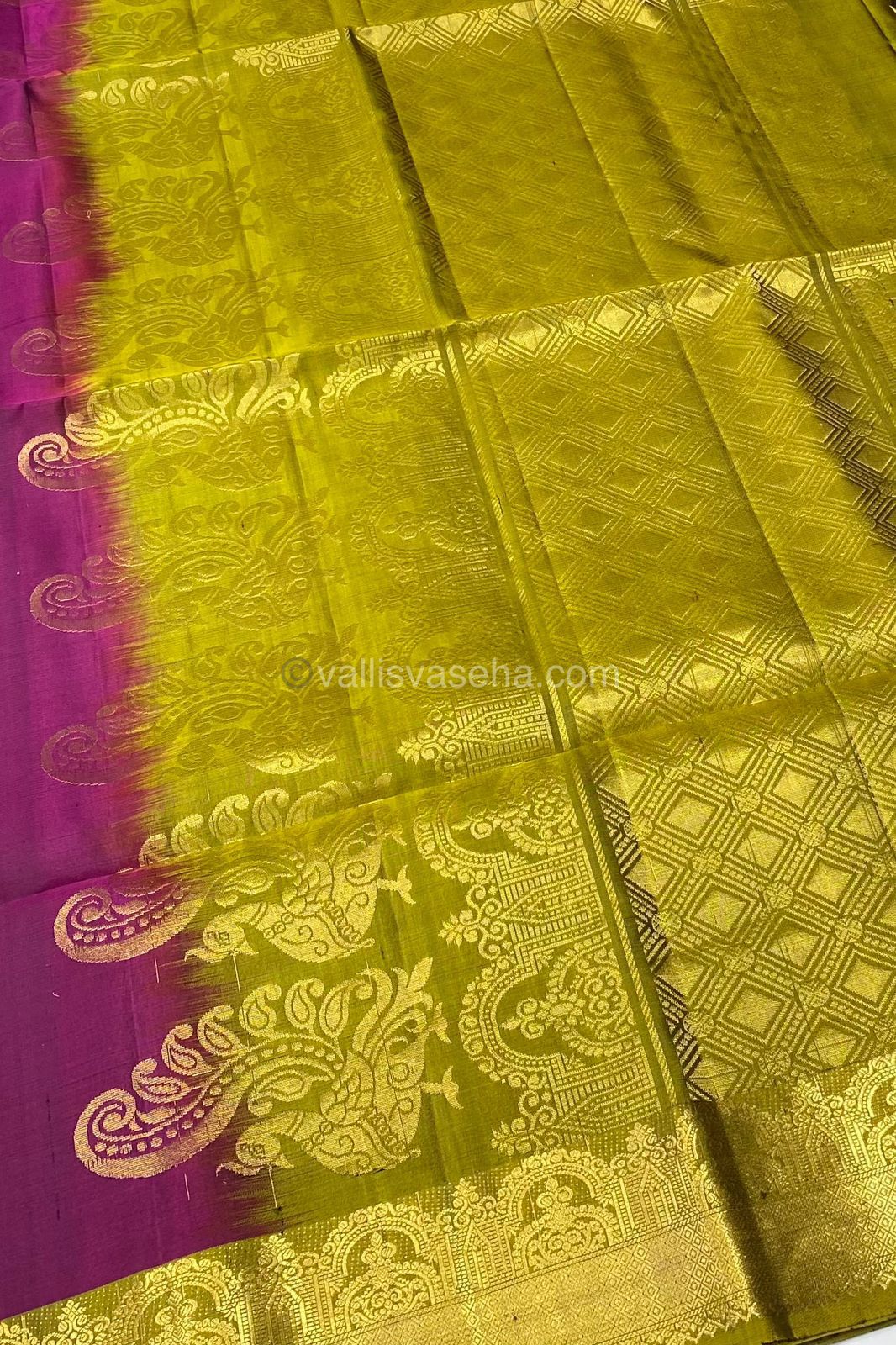 Pure Soft Silk Saree - Pinkish Purple With Mehandi Green Combo - VVPSS015