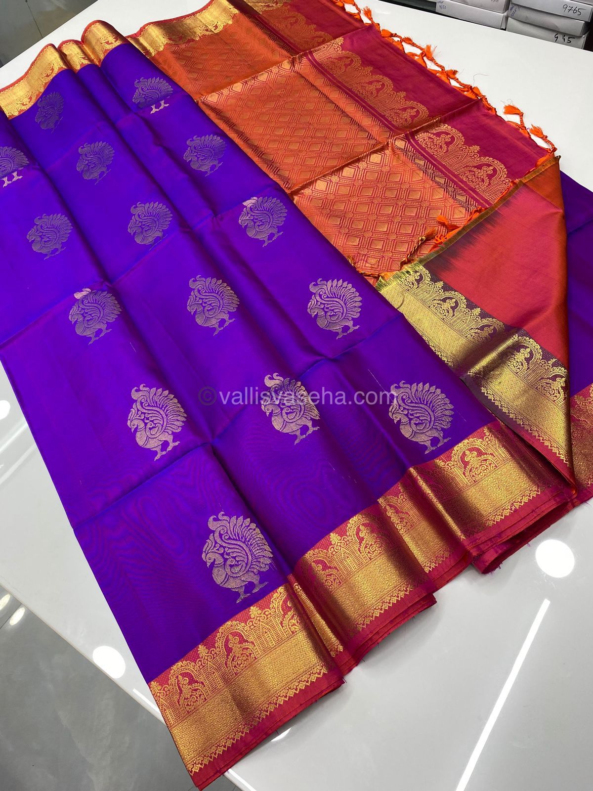 Pure Soft Silk Saree - Purple With Peach Combo - VVPSS015