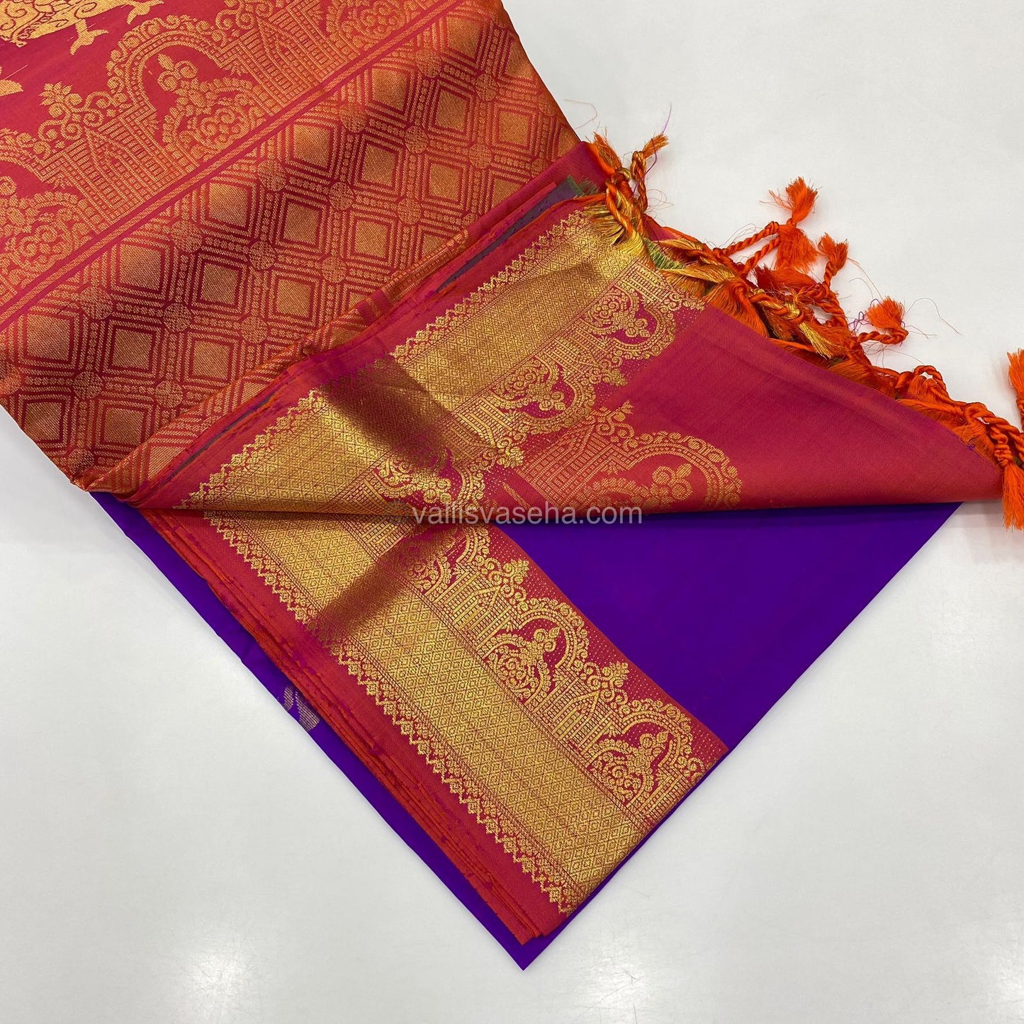 Pure Soft Silk Saree - Purple With Peach Combo - VVPSS015