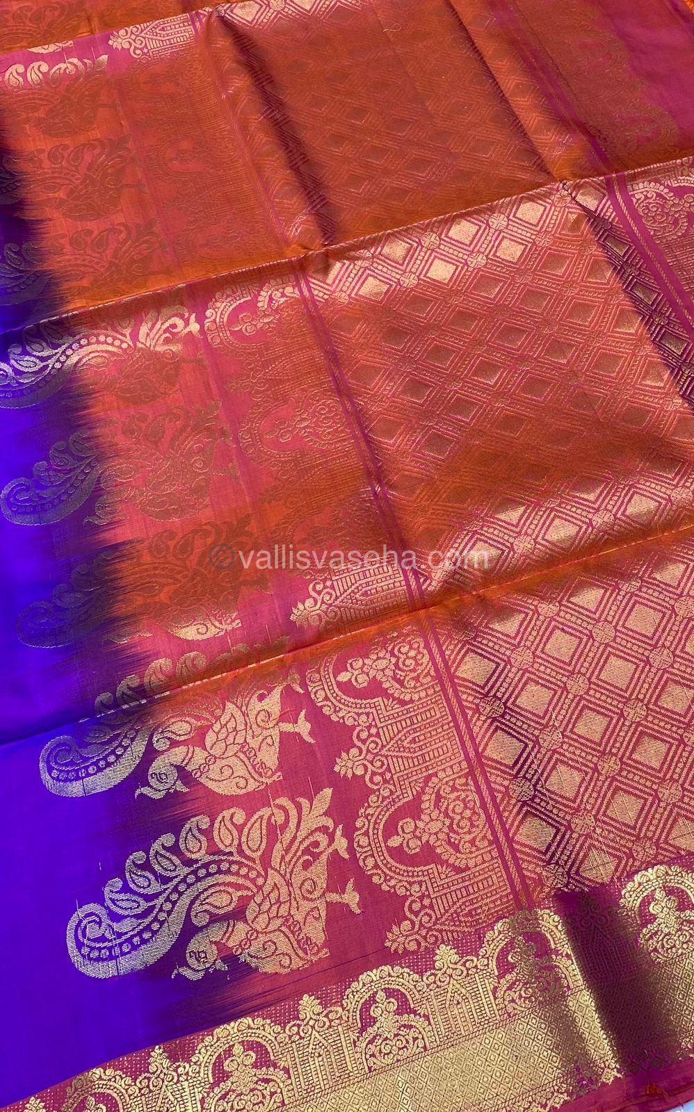 Pure Soft Silk Saree - Purple With Peach Combo - VVPSS015