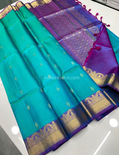 Pure Soft Silk Saree - Blue With Purple Combo - VVPSS015