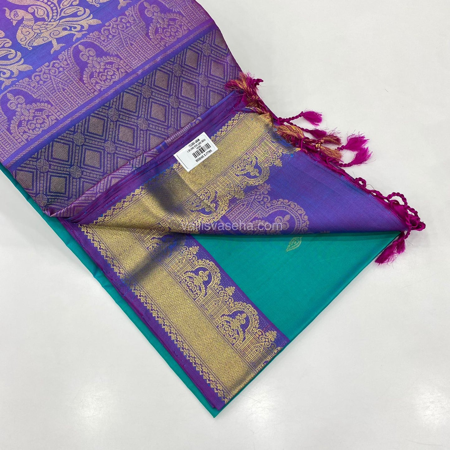 Pure Soft Silk Saree - Blue With Purple Combo - VVPSS015