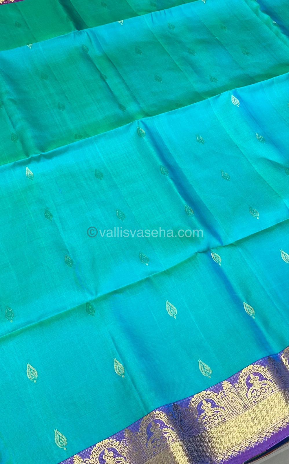 Pure Soft Silk Saree - Blue With Purple Combo - VVPSS015