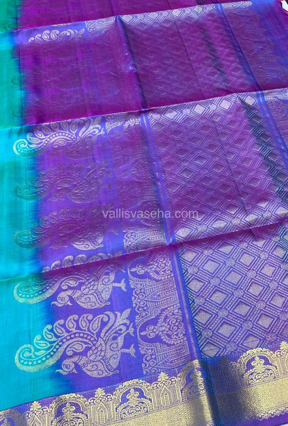 Pure Soft Silk Saree - Blue With Purple Combo - VVPSS015