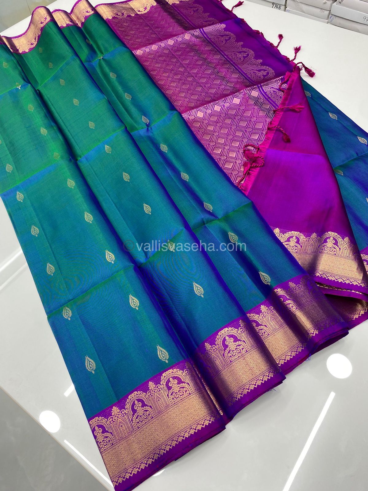 Pure Soft Silk Saree - Double tone Blue With Purple Combo - VVPSS015