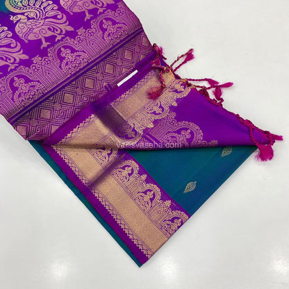 Pure Soft Silk Saree - Double tone Blue With Purple Combo - VVPSS015