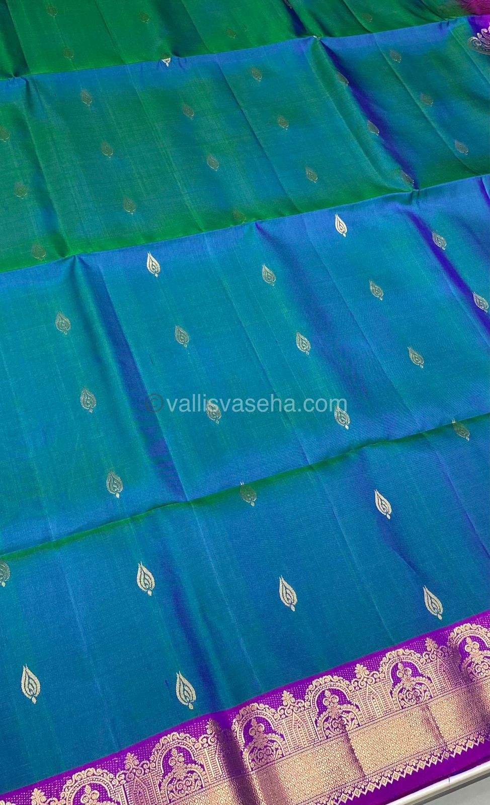 Pure Soft Silk Saree - Double tone Blue With Purple Combo - VVPSS015