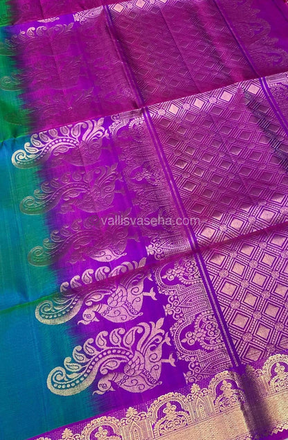 Pure Soft Silk Saree - Double tone Blue With Purple Combo - VVPSS015