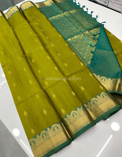 Pure Soft Silk Saree - Mehandi Green With Tile Green Combo - VVPSS015