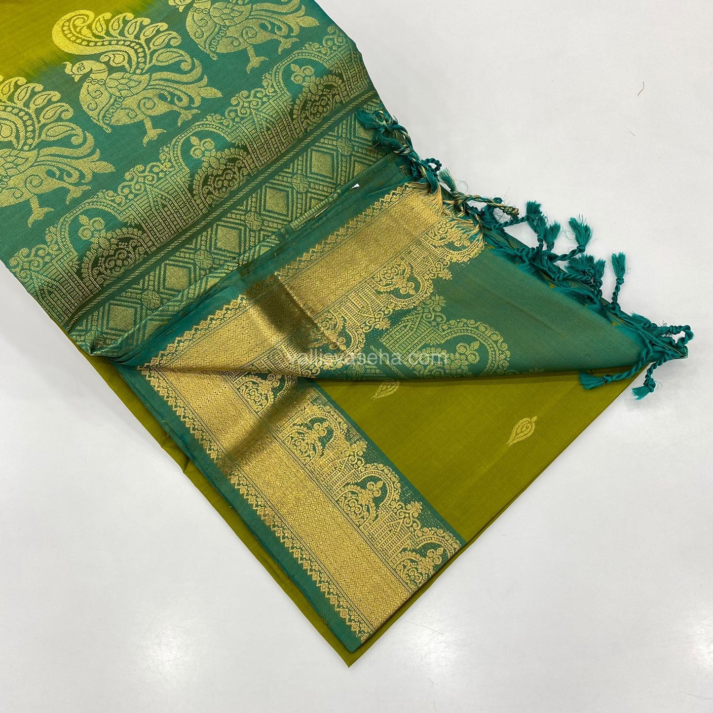 Pure Soft Silk Saree - Mehandi Green With Tile Green Combo - VVPSS015