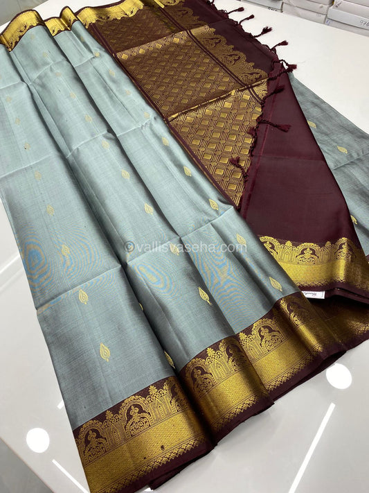 Pure Soft Silk Saree - Grey With Brown Combo - VVPSS015