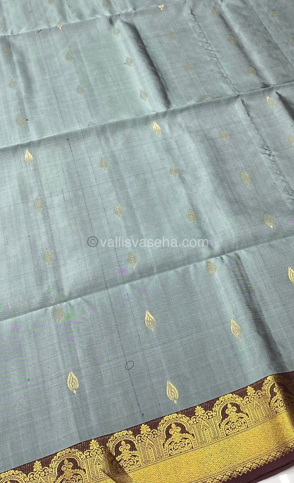 Pure Soft Silk Saree - Grey With Brown Combo - VVPSS015