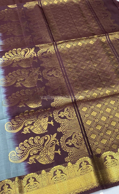 Pure Soft Silk Saree - Grey With Brown Combo - VVPSS015