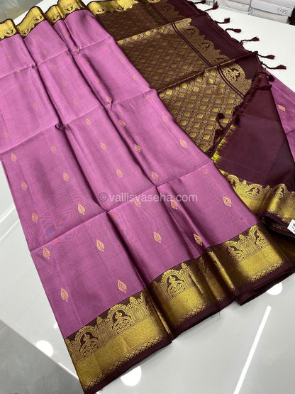 Pure Soft Silk Saree - Onion Pink With Brown Combo - VVPSS015