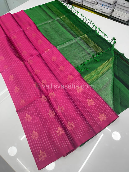 Pure Soft Silk Saree - Vaira Voosi design - Dark Pink With Green Combo - VVPSS016