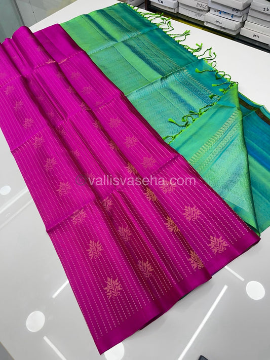 Pure Soft Silk Saree - Vaira Voosi design - Pink With Teal Green Combo - VVPSS016