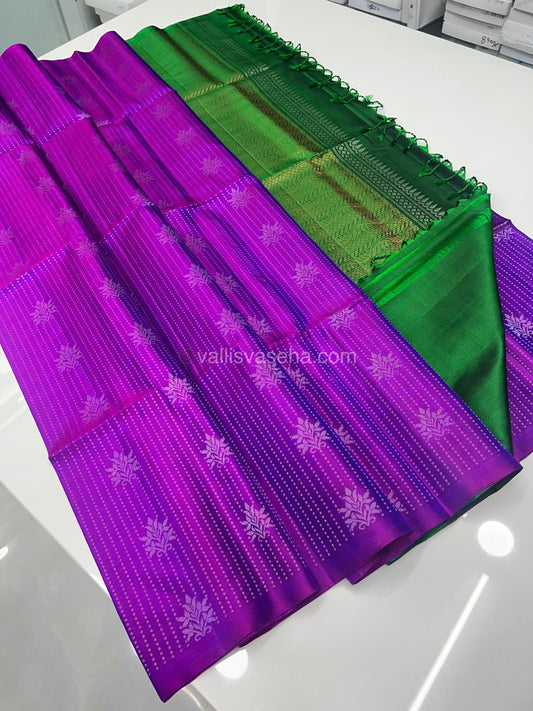 Pure Soft Silk Saree - Vaira Voosi design - Purple With Green Combo - VVPSS016