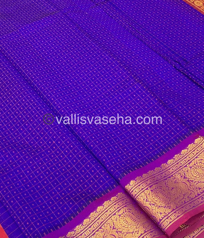 Pure Silk Cotton Saree - Blue with Red  - Lakshadeepam Design - VVPLD001