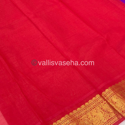 Pure Silk Cotton Saree - Blue with Red  - Lakshadeepam Design - VVPLD001