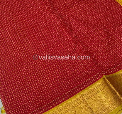 Pure Silk Cotton Saree - Red with Lemon Yellow - Lakshadeepam Design - VVPLD001