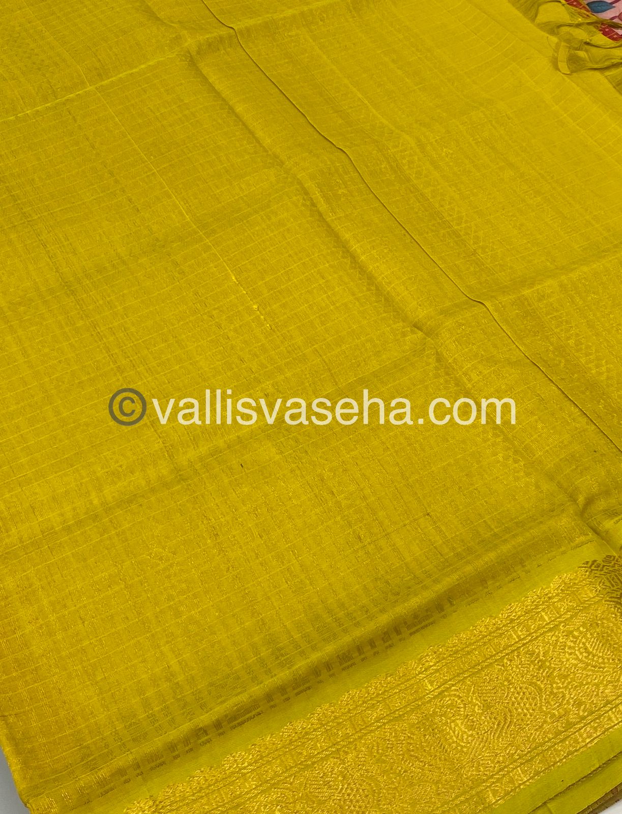 Pure Silk Cotton Saree - Red with Lemon Yellow - Lakshadeepam Design - VVPLD001