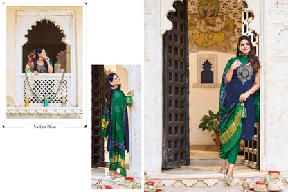 Salwar Material - Embroidered - Silk mixed cotton Material - VVUSM001