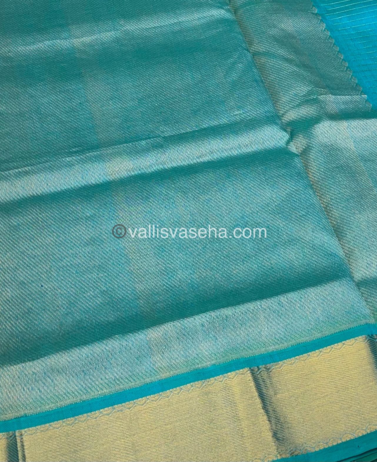 Pure Silk Cotton Saree - Mayil & Chakkaram Design - Green with Blue Combo - VVMC002