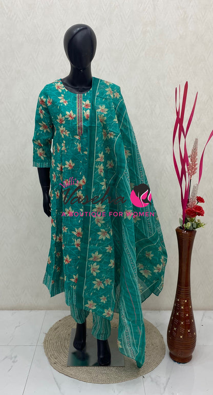Ready Made - Anarkali - Salwar, Kameez & Duppatta(3pc)- Printed Cotton - VVAS013