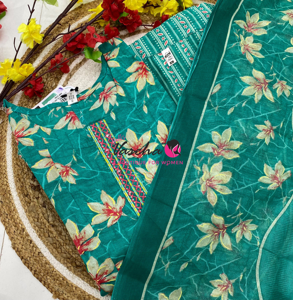 Ready Made - Anarkali - Salwar, Kameez & Duppatta(3pc)- Printed Cotton - VVAS013