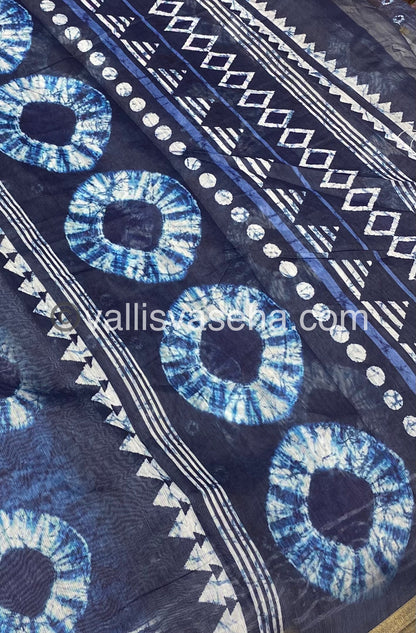 Chanderi Mixed Cotton Saree - Indigo Prints - VVCPS001