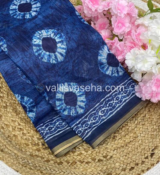 Chanderi Mixed Cotton Saree - Indigo Prints - VVCPS001