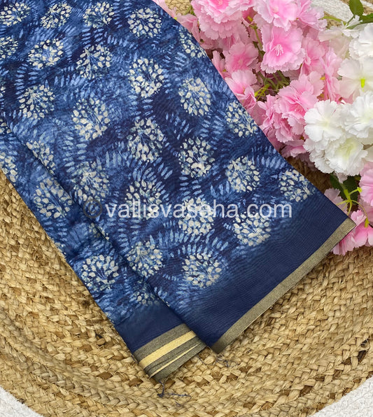 Chanderi Mixed Cotton Saree - Indigo Prints - VVCPS001