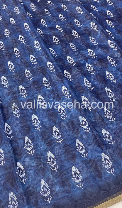 Chanderi Mixed Cotton Saree - Indigo Prints - VVCPS001