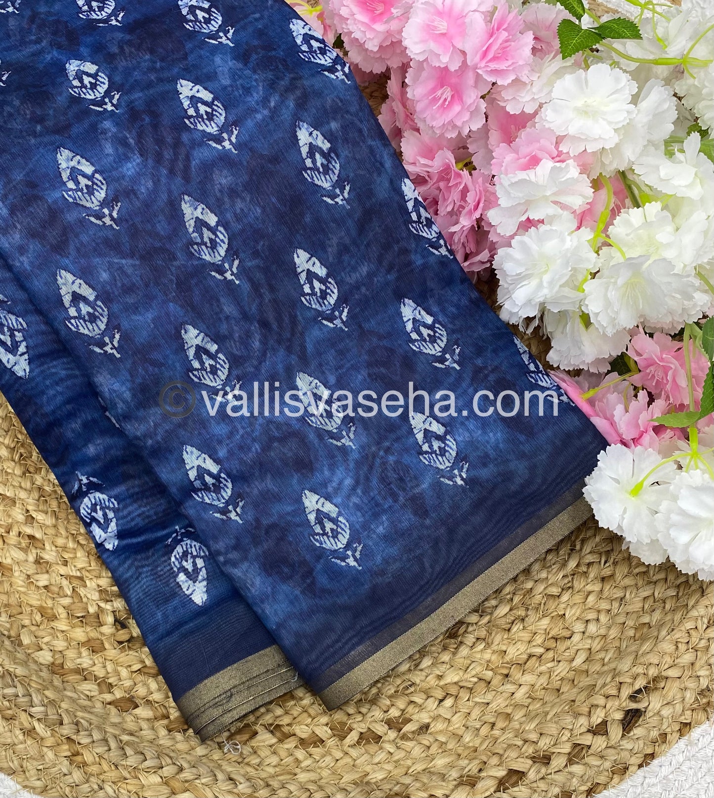 Chanderi Mixed Cotton Saree - Indigo Prints - VVCPS001