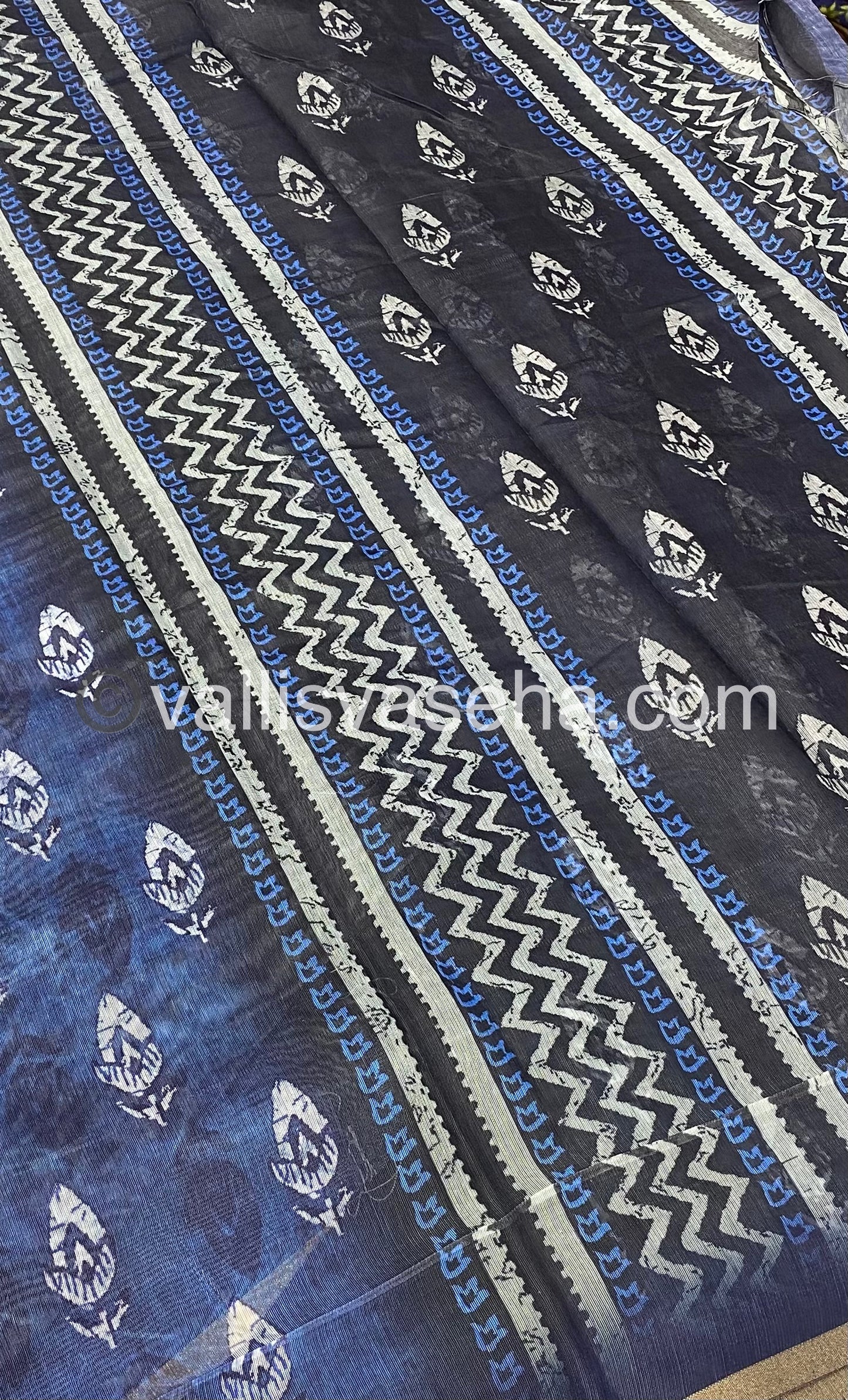 Chanderi Mixed Cotton Saree - Indigo Prints - VVCPS001