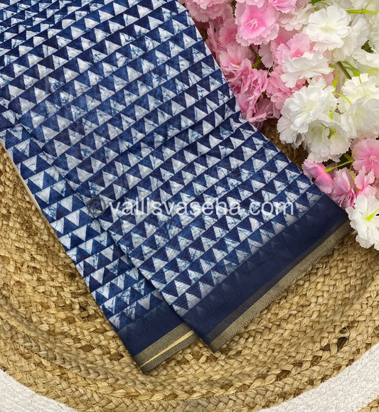 Chanderi Mixed Cotton Saree - Indigo Prints - VVCPS001