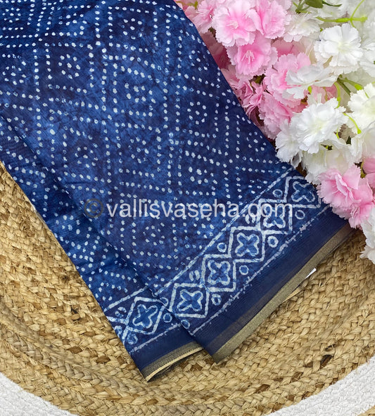 Chanderi Mixed Cotton Saree - Indigo Prints - VVCPS001