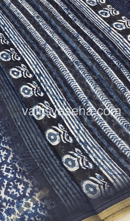 Chanderi Mixed Cotton Saree - Indigo Prints - VVCPS001