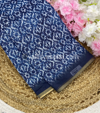 Chanderi Mixed Cotton Saree - Indigo Prints - VVCPS001