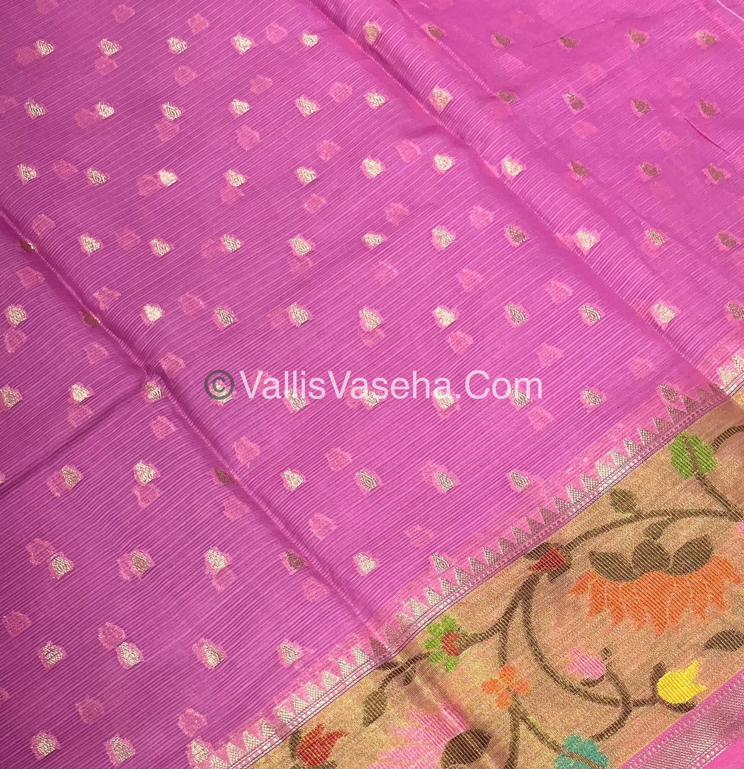 Kota Saree - Paithani Border - Lavender with Pink   - VVKPS001