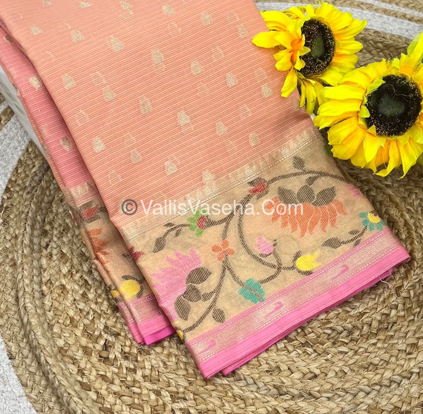 Kota Saree - Paithani Border - Peach  with Pink - VVKPS001