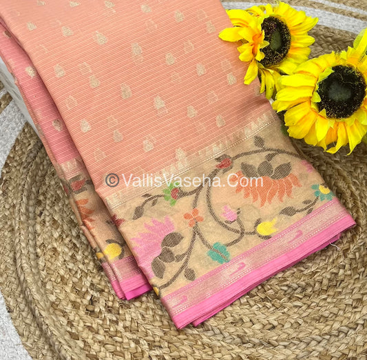 Kota Saree - Paithani Border - Peach  with Pink - VVKPS001