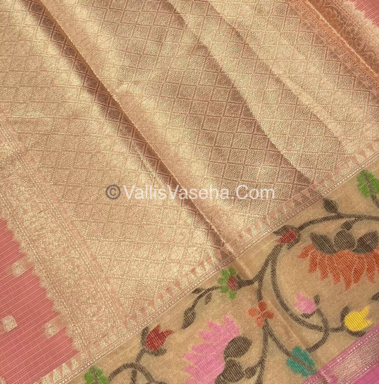 Kota Saree - Paithani Border - Peach  with Pink - VVKPS001