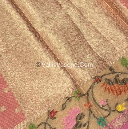 Kota Saree - Paithani Border - Peach  with Pink - VVKPS001