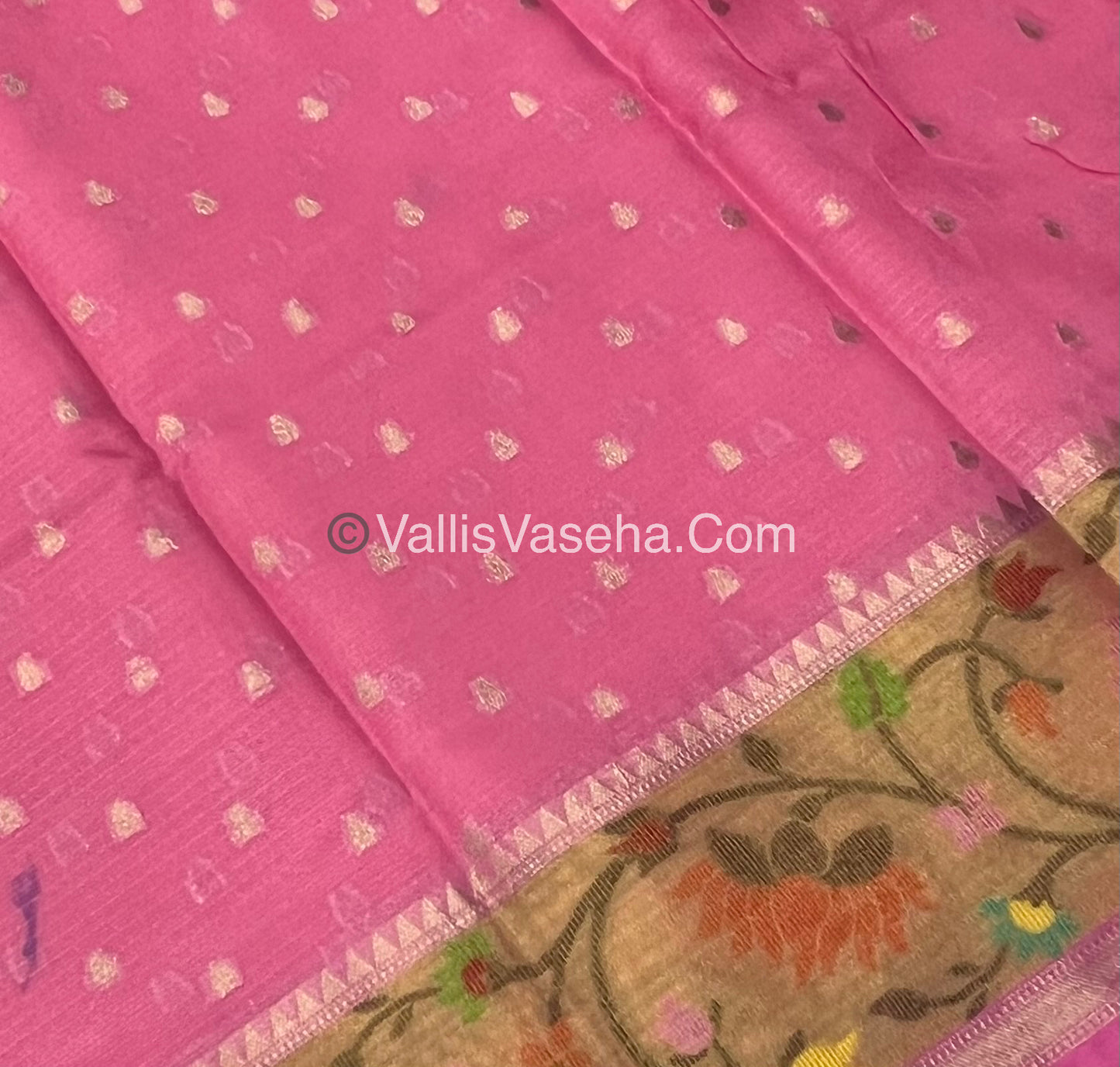 Kota Saree - Paithani Border - Peach  with Pink - VVKPS001