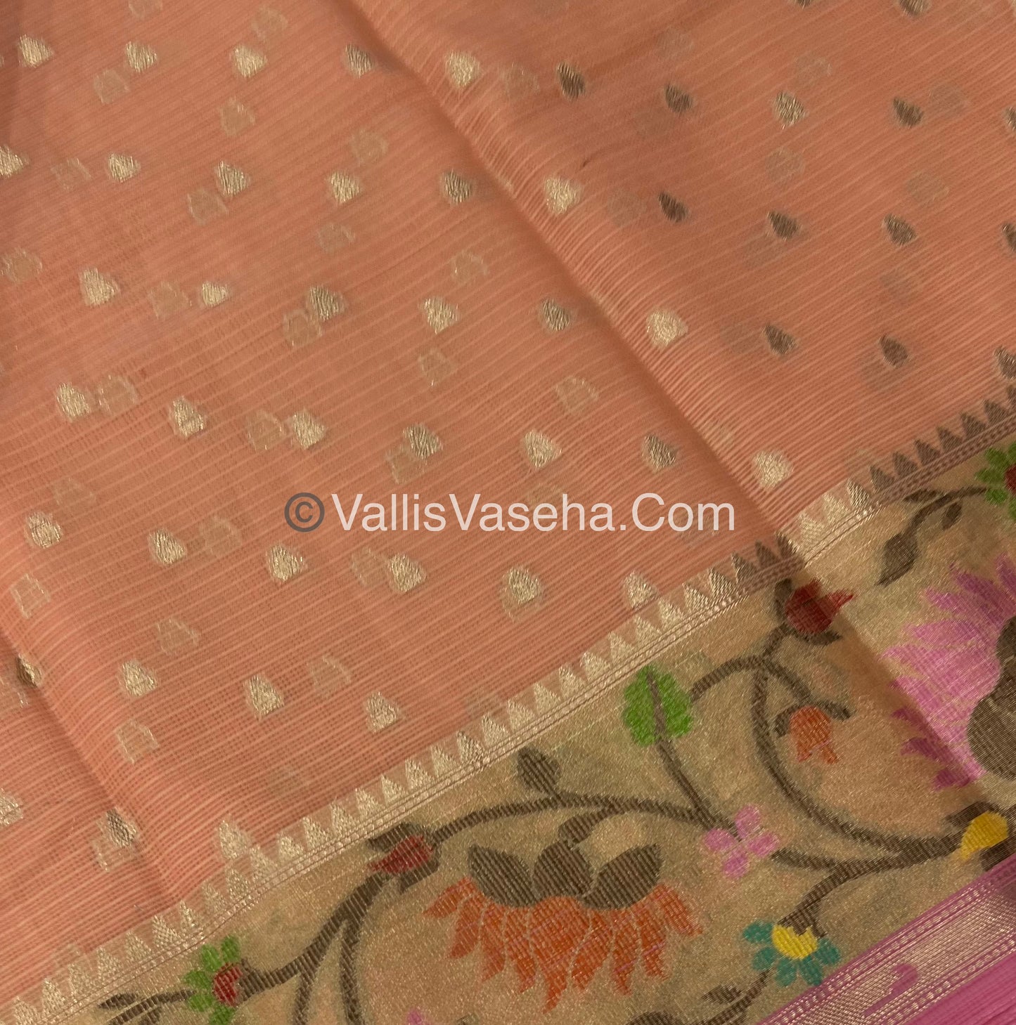 Kota Saree - Paithani Border - Peach  with Pink - VVKPS001