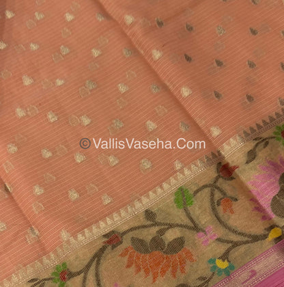 Kota Saree - Paithani Border - Peach  with Pink - VVKPS001