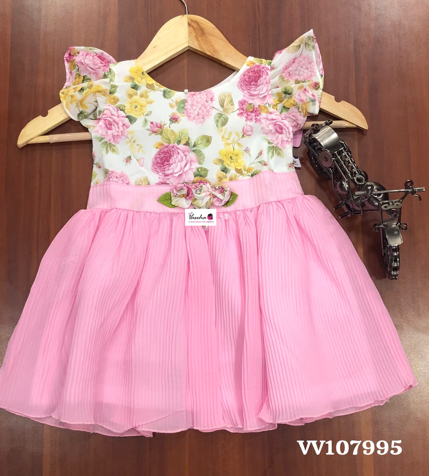 Kids Wear - Pink Floral & Frills - Casual Girls Dress - VVKW003